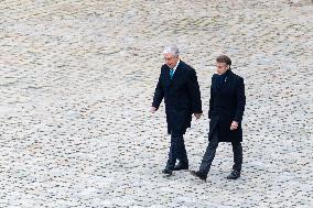 Presidents Macron And Tokaiev At Military Ceremony At Hotel Des Invalides - Paris