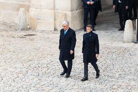 Presidents Macron And Tokaiev At Military Ceremony At Hotel Des Invalides - Paris