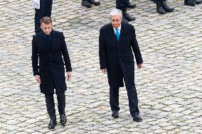 Presidents Macron And Tokaiev At Military Ceremony At Hotel Des Invalides - Paris