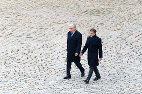 Presidents Macron And Tokaiev At Military Ceremony At Hotel Des Invalides - Paris