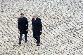 Presidents Macron And Tokaiev At Military Ceremony At Hotel Des Invalides - Paris