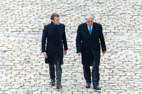 Presidents Macron And Tokaiev At Military Ceremony At Hotel Des Invalides - Paris