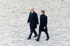 Presidents Macron And Tokaiev At Military Ceremony At Hotel Des Invalides - Paris