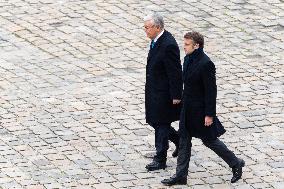 Presidents Macron And Tokaiev At Military Ceremony At Hotel Des Invalides - Paris