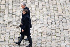 Presidents Macron And Tokaiev At Military Ceremony At Hotel Des Invalides - Paris