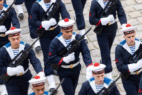 Presidents Macron And Tokaiev At Military Ceremony At Hotel Des Invalides - Paris