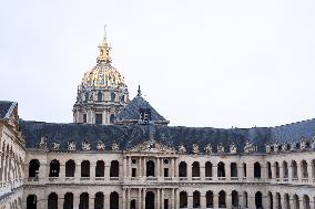 Presidents Macron And Tokaiev At Military Ceremony At Hotel Des Invalides - Paris