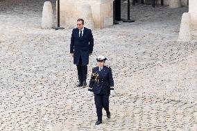 Presidents Macron And Tokaiev At Military Ceremony At Hotel Des Invalides - Paris