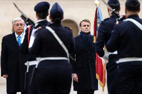 Emmanuel Macron Welcomes Kassym-Jomart Tokayev At Invalides - Paris