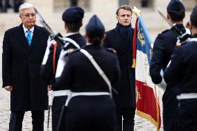 Emmanuel Macron Welcomes Kassym-Jomart Tokayev At Invalides - Paris