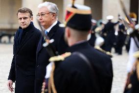 Emmanuel Macron Welcomes Kassym-Jomart Tokayev At Invalides - Paris