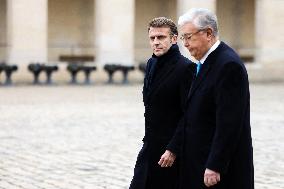 Emmanuel Macron Welcomes Kassym-Jomart Tokayev At Invalides - Paris