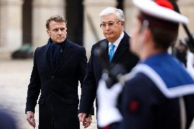 Emmanuel Macron Welcomes Kassym-Jomart Tokayev At Invalides - Paris