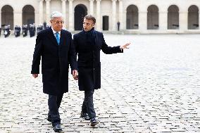 Emmanuel Macron Welcomes Kassym-Jomart Tokayev At Invalides - Paris