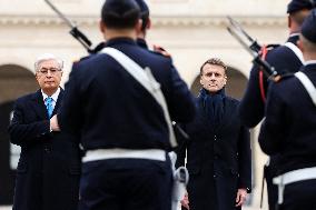 Emmanuel Macron Welcomes Kassym-Jomart Tokayev At Invalides - Paris