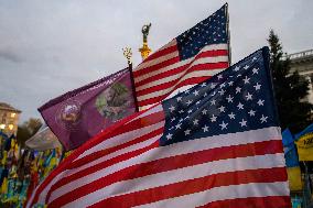 American Flags On A Makeshift Memorial Honoring Ukrainian Armed Forces Soldiers In Kyiv