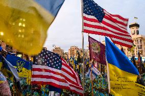 American Flags On A Makeshift Memorial Honoring Ukrainian Armed Forces Soldiers In Kyiv