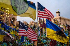 American Flags On A Makeshift Memorial Honoring Ukrainian Armed Forces Soldiers In Kyiv