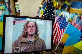 American Flags On A Makeshift Memorial Honoring Ukrainian Armed Forces Soldiers In Kyiv