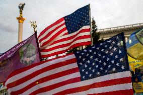 American Flags On A Makeshift Memorial Honoring Ukrainian Armed Forces Soldiers In Kyiv