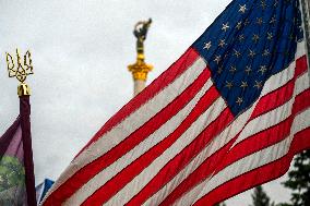 American Flags On A Makeshift Memorial Honoring Ukrainian Armed Forces Soldiers In Kyiv