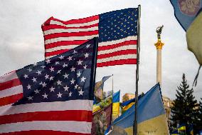 American Flags On A Makeshift Memorial Honoring Ukrainian Armed Forces Soldiers In Kyiv