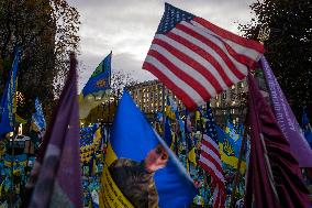 American Flags On A Makeshift Memorial Honoring Ukrainian Armed Forces Soldiers In Kyiv