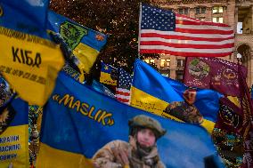 American Flags On A Makeshift Memorial Honoring Ukrainian Armed Forces Soldiers In Kyiv