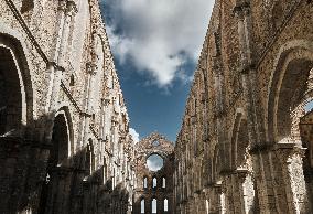 Interior View Of The San Galgano Abbey In Tuscany, Italy