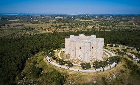 Aerial Drone View Of Castel Del Monte In Puglia, Italy