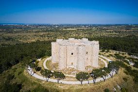 Aerial Drone View Of Castel Del Monte In Puglia, Italy