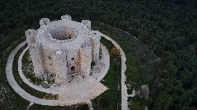 Aerial Drone View Of Castel Del Monte In Puglia, Italy