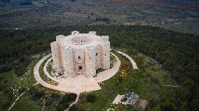 Aerial Drone View Of Castel Del Monte In Puglia, Italy