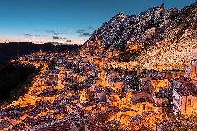 Pietrapertosa Village At Sunset: Jewel Of The Lucanian Dolomites