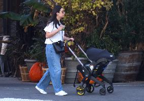 Lea Michele Strolling Baby Girl - NYC