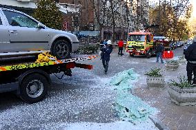 Russian drone debris falls in Pecherskyi district of Kyiv