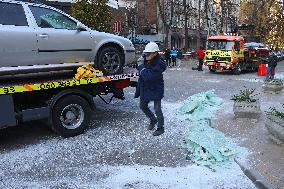 Russian drone debris falls in Pecherskyi district of Kyiv