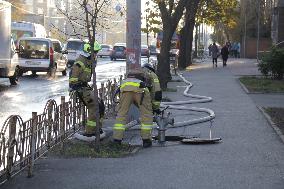 Wreckage from downed Russian drone falls in Solomianskyi district of Kyiv