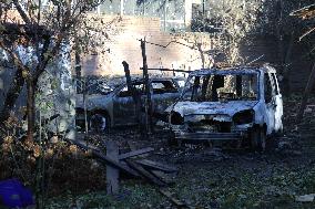 Wreckage from downed Russian drone falls in Solomianskyi district of Kyiv