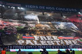 Free Palestine Banner At PSG v Atletico Madrid - Paris