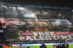 Free Palestine Banner At PSG v Atletico Madrid - Paris