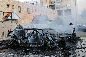 Cars Struck By Rocket In Kiryat Yam - Israel