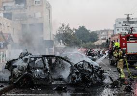 Cars Struck By Rocket In Kiryat Yam - Israel