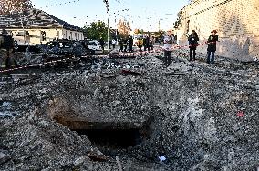 Aftermath of November 7 Russian guided bomb strike in Zaporizhzhia