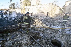 Aftermath of November 7 Russian guided bomb strike in Zaporizhzhia