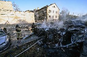 Aftermath of November 7 Russian guided bomb strike in Zaporizhzhia