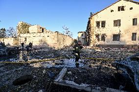 Aftermath of November 7 Russian guided bomb strike in Zaporizhzhia