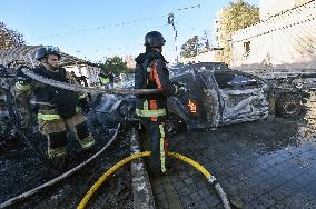 Aftermath of November 7 Russian guided bomb strike in Zaporizhzhia