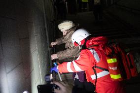 Rescuers Work At The Site Of A Glide Bomb Attack On A Residential Building In Kharkiv