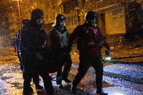 Rescuers Work At The Site Of A Glide Bomb Attack On A Residential Building In Kharkiv